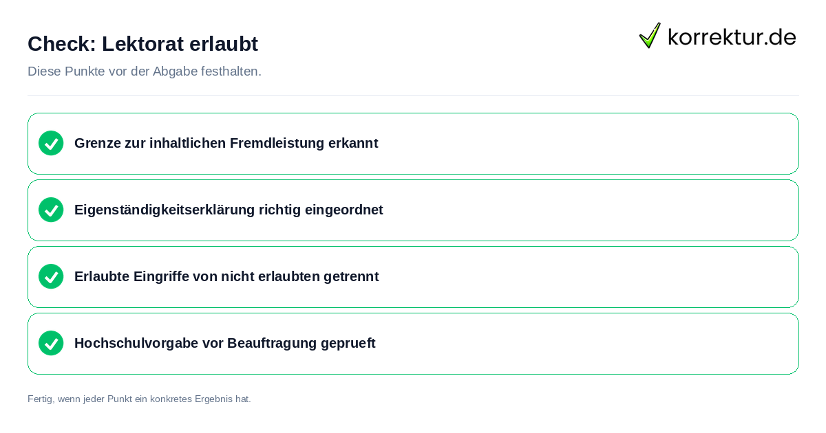 Check: Lektorat erlaubt Lektorat erlaubt: Prüfliste mit vier Punkten