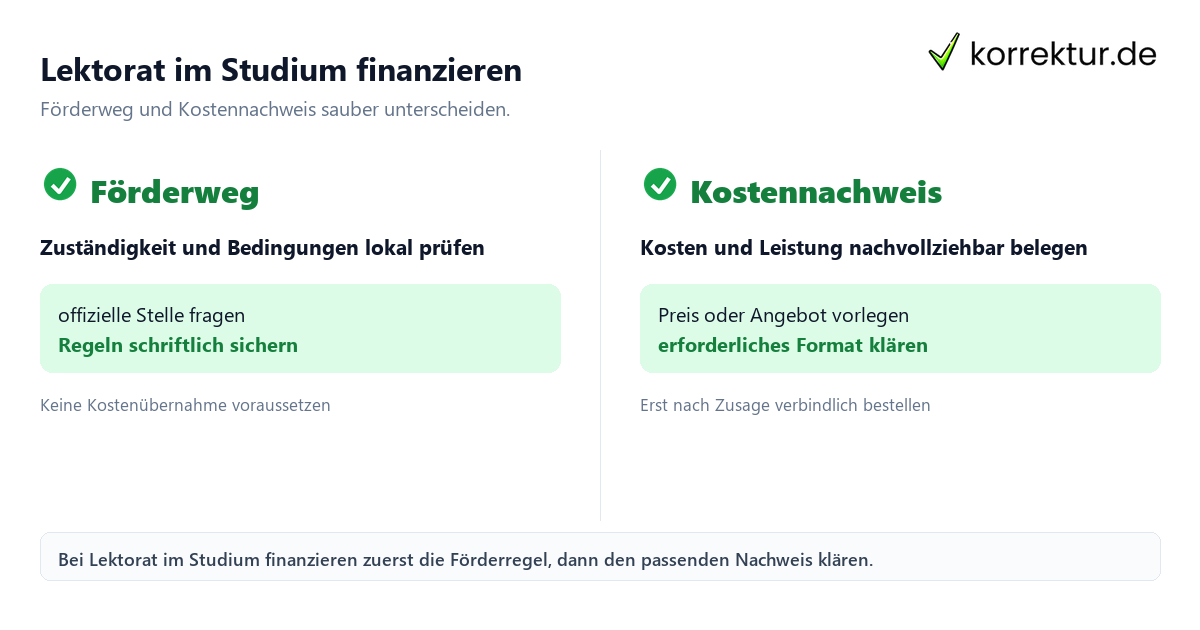 Lektorat im Studium finanzieren Lektorat im Studium finanzieren: Förderweg und Kostennachweis im Vergleich