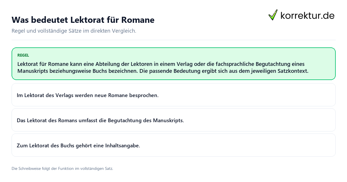 Konkrete Regel und vollständige Beispielsätze zu Was bedeutet Lektorat für Romane