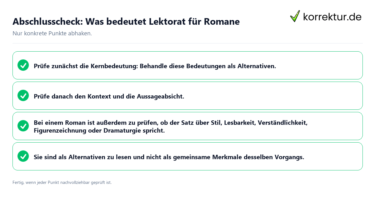 Konkreter Abschlusscheck zu Was bedeutet Lektorat für Romane
