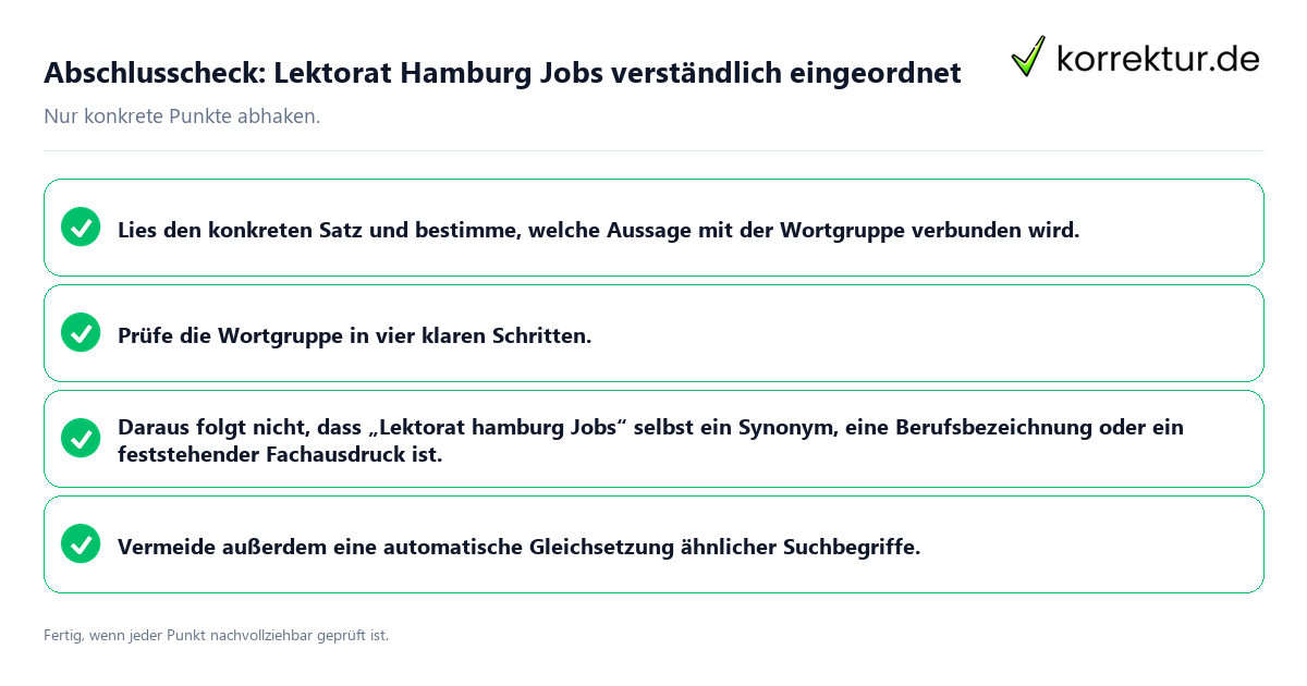 Konkreter Abschlusscheck zu Lektorat Hamburg Jobs verständlich eingeordnet