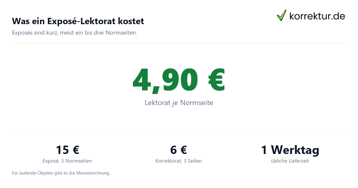 Exposé-Lektorat: Preisbeispiele