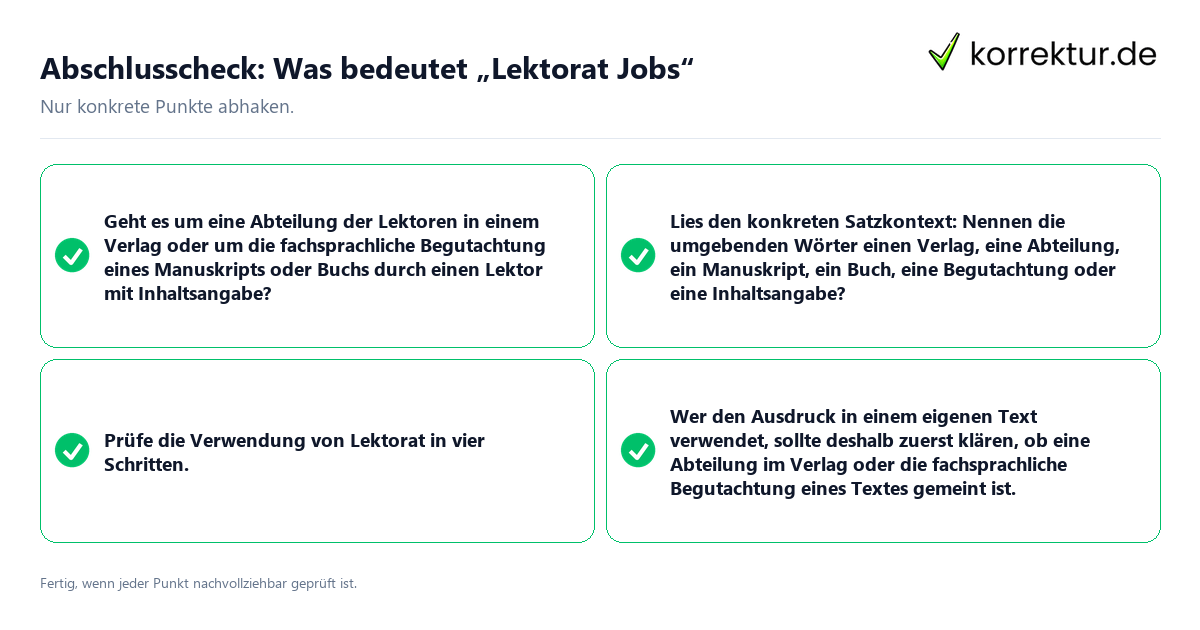 Konkreter Abschlusscheck zu Was bedeutet „Lektorat Jobs“