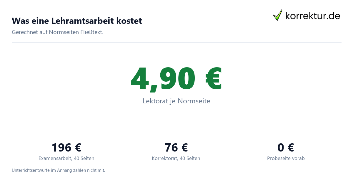 Lehramt-Lektorat: Preisbeispiele