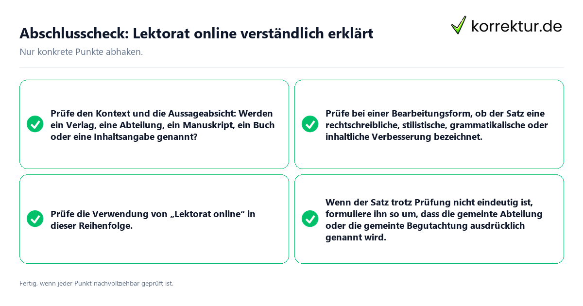 Konkreter Abschlusscheck zu Lektorat online verständlich erklärt