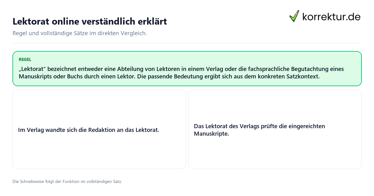 Konkrete Regel und vollständige Beispielsätze zu Lektorat online verständlich erklärt