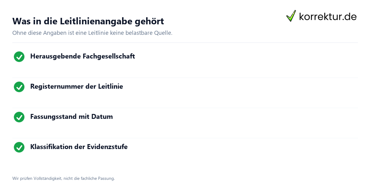 Pflege-Lektorat: Pflichtangaben bei Leitlinien