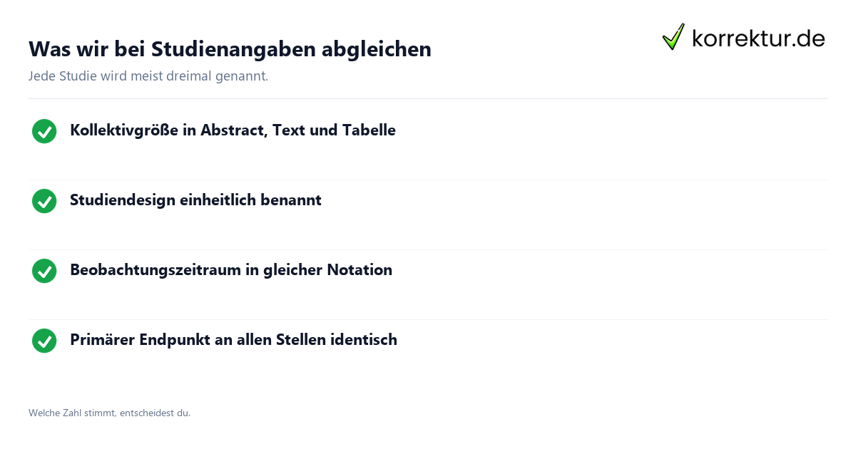 Pharmazie-Lektorat: Abgleich von Studienangaben