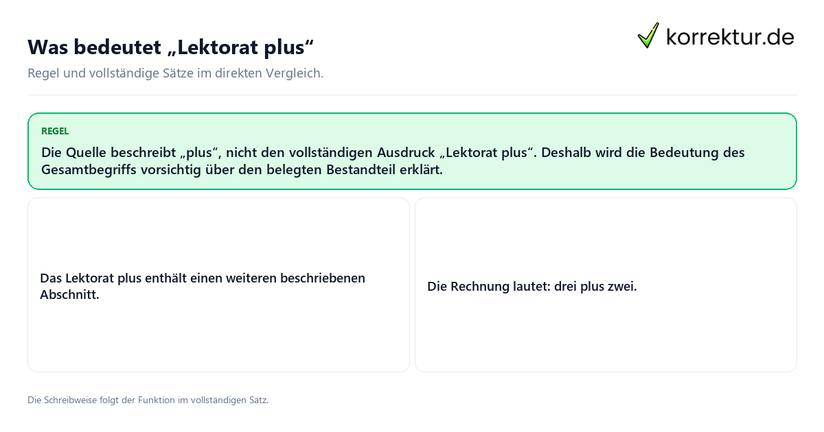 Was bedeutet „Lektorat plus“ Konkrete Regel und vollständige Beispielsätze zu Was bedeutet „Lektorat plus“