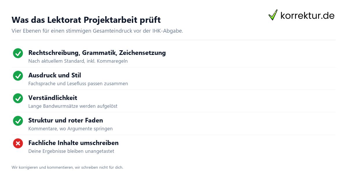 Was das Lektorat Projektarbeit prüft Lektorat Projektarbeit Leistungsumfang fuer IHK und Techniker