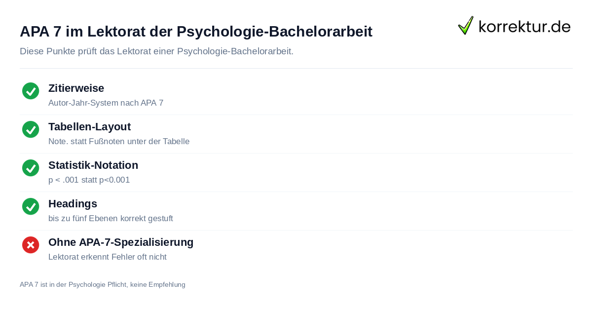 APA 7 im Lektorat der Psychologie-Bachelorarbeit Lektorat Psychologie Bachelorarbeit APA 7 Prüfpunkte