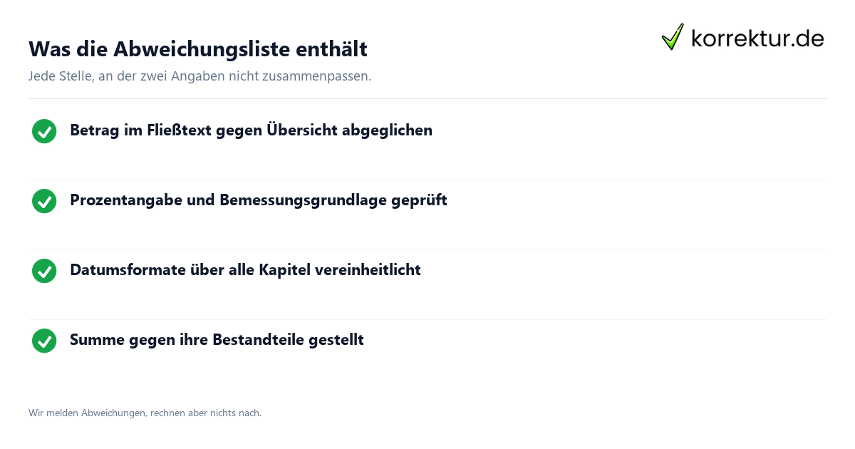 Was die Abweichungsliste enthält Lektorat Steuerkanzlei: Inhalt der Abweichungsliste