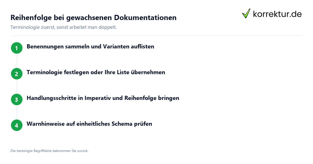 Technische Dokumentation: Reihenfolge der Bearbeitung