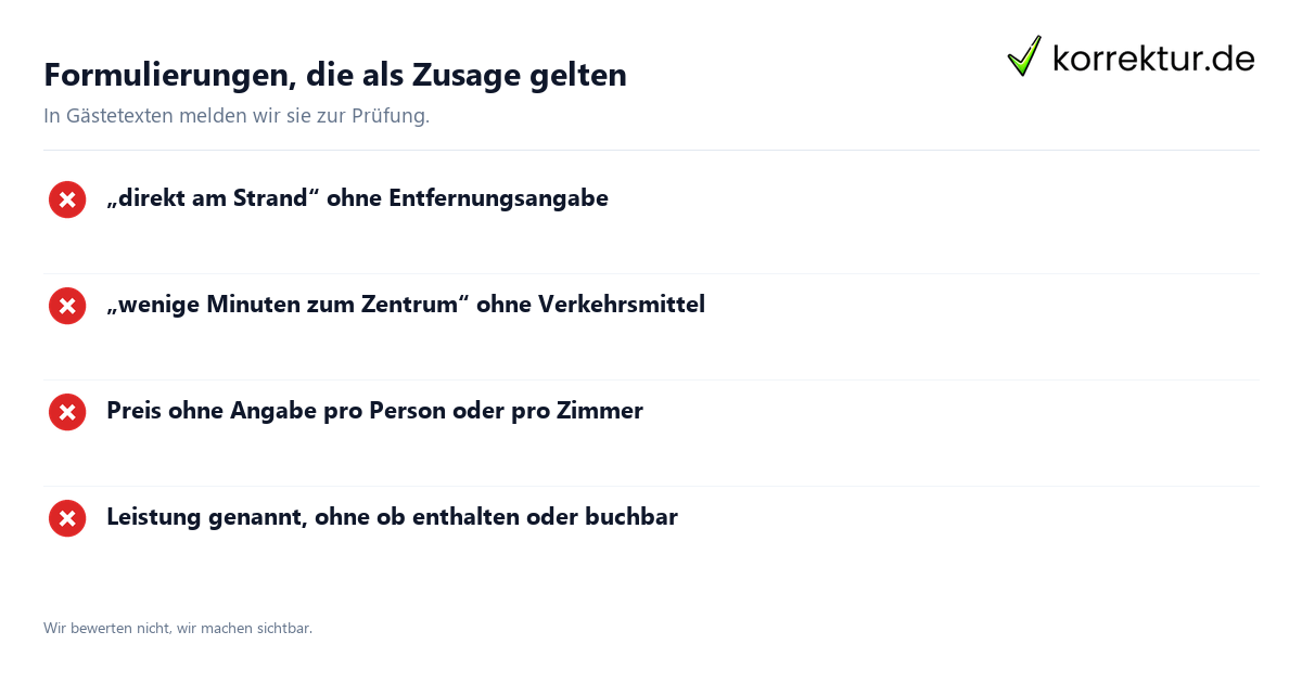 Tourismus-Lektorat: Aussagen mit Zusagecharakter