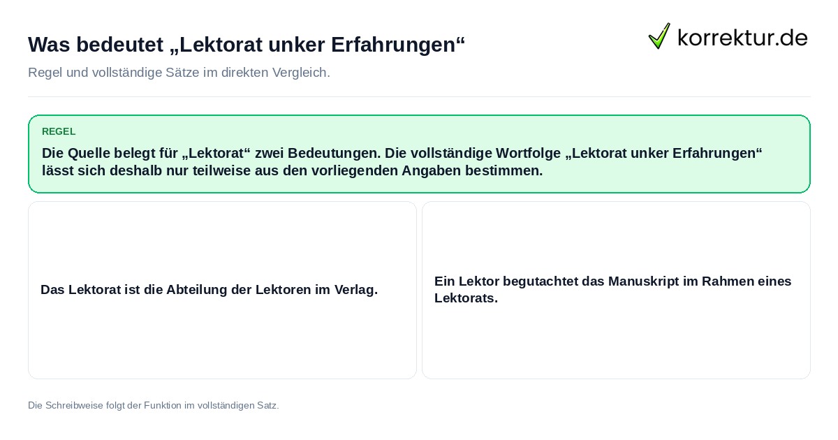 Was bedeutet „Lektorat unker Erfahrungen“ Konkrete Regel und vollständige Beispielsätze zu Was bedeutet „Lektorat unker Erfahrungen“