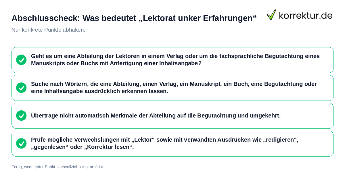 Abschlusscheck: Was bedeutet „Lektorat unker Erfahrungen“ Konkreter Abschlusscheck zu Was bedeutet „Lektorat unker Erfahrungen“