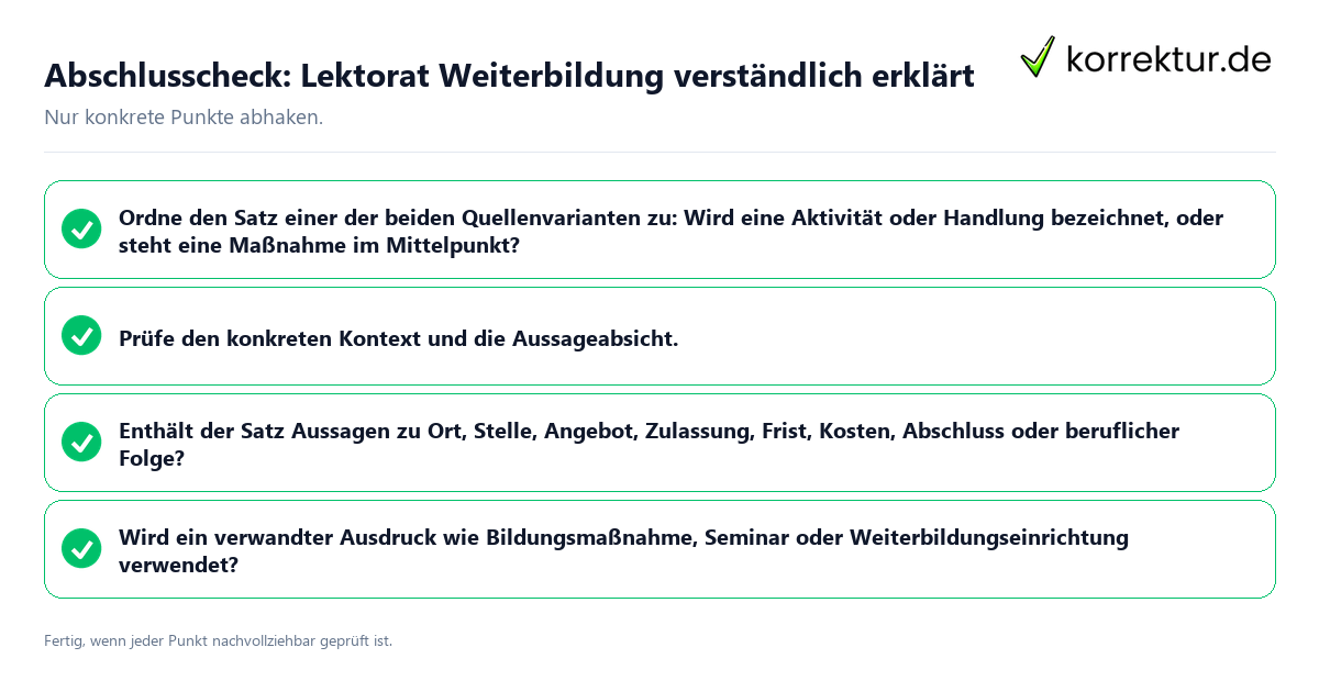 Konkreter Abschlusscheck zu Lektorat Weiterbildung verständlich erklärt
