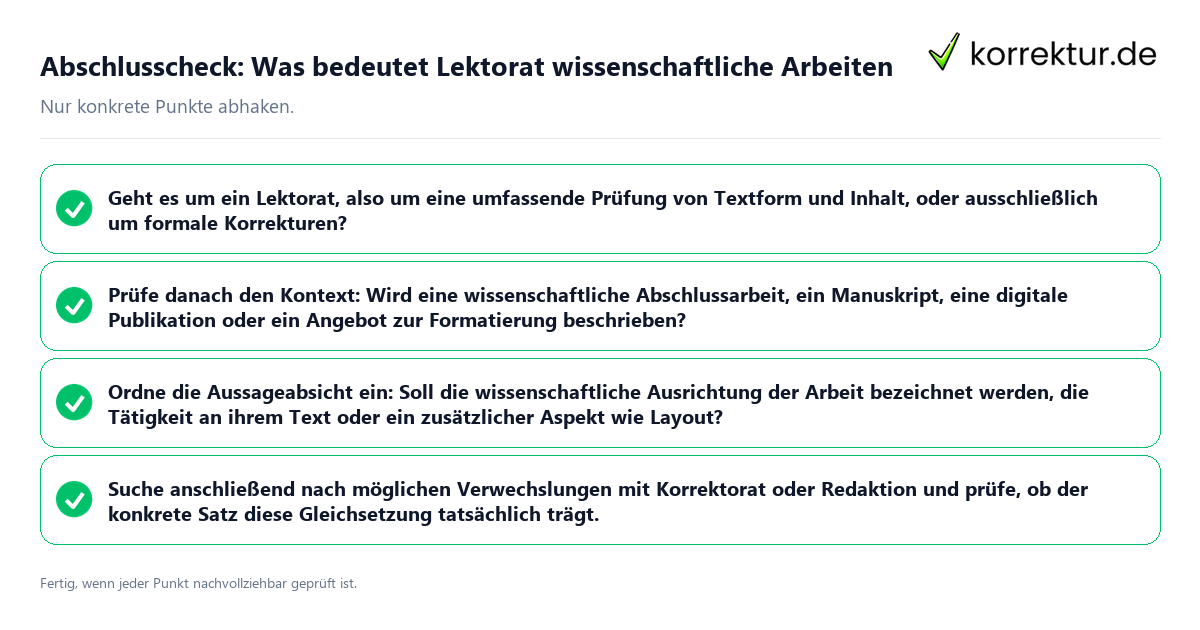 Abschlusscheck: Was bedeutet Lektorat wissenschaftliche Arbeiten Konkreter Abschlusscheck zu Was bedeutet Lektorat wissenschaftliche Arbeiten