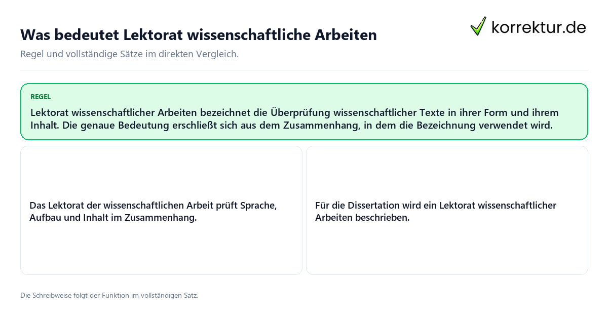 Was bedeutet Lektorat wissenschaftliche Arbeiten Konkrete Regel und vollständige Beispielsätze zu Was bedeutet Lektorat wissenschaftliche Arbeiten