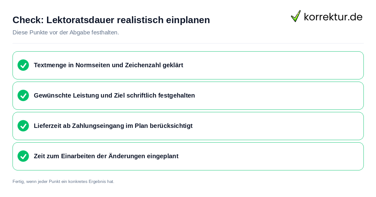 Lektoratsdauer realistisch einplanen: Prüfliste mit vier Punkten