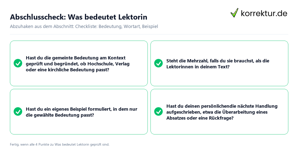 Konkreter Abschlusscheck zu Was bedeutet Lektorin