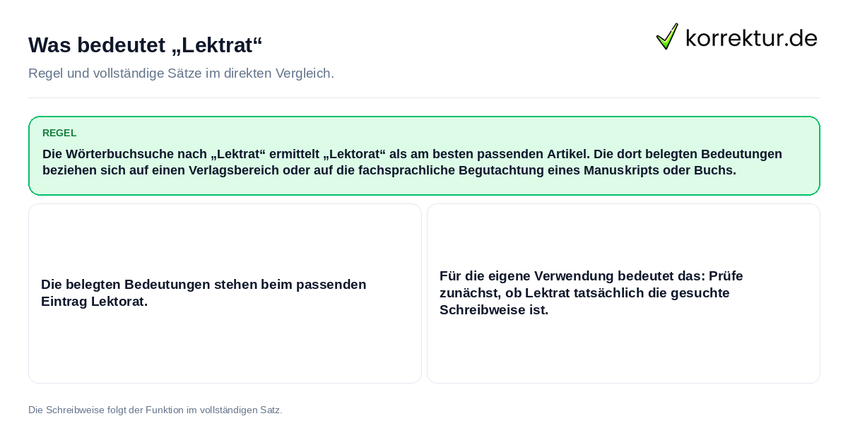 Konkrete Regel und vollständige Beispielsätze zu Was bedeutet „Lektrat“