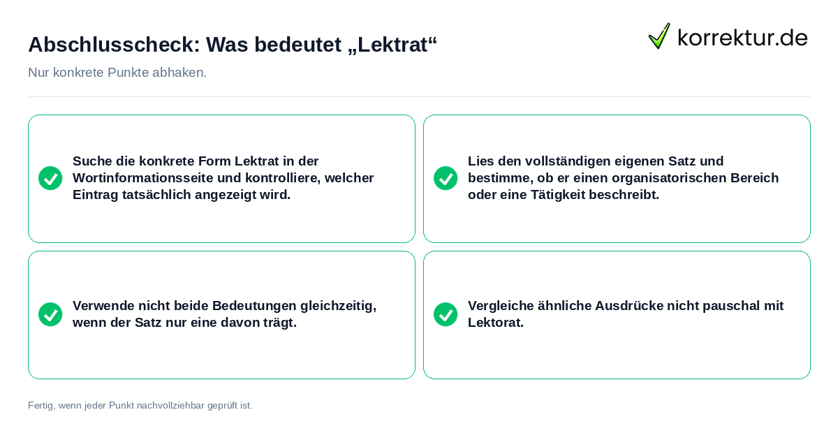 Konkreter Abschlusscheck zu Was bedeutet „Lektrat“