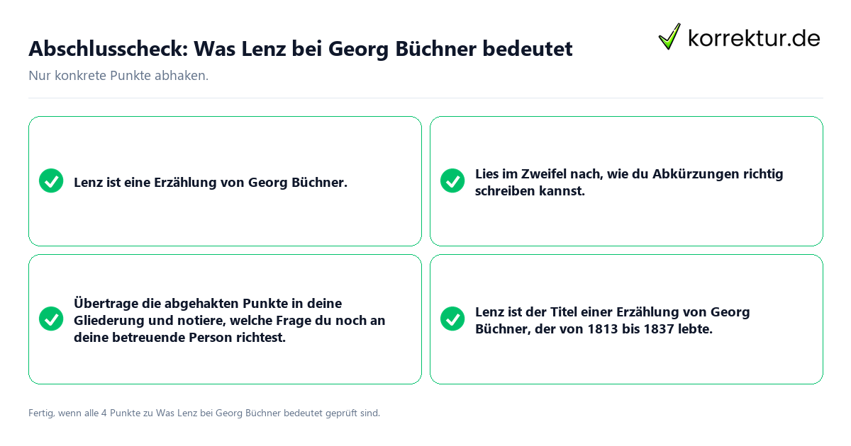 Abschlusscheck: Was Lenz bei Georg Büchner bedeutet Konkreter Abschlusscheck zu Was Lenz bei Georg Büchner bedeutet