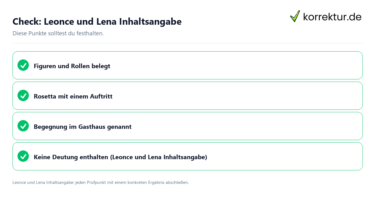 Check: Leonce und Lena Inhaltsangabe Leonce und Lena Inhaltsangabe mit einer themenspezifischen Checkliste