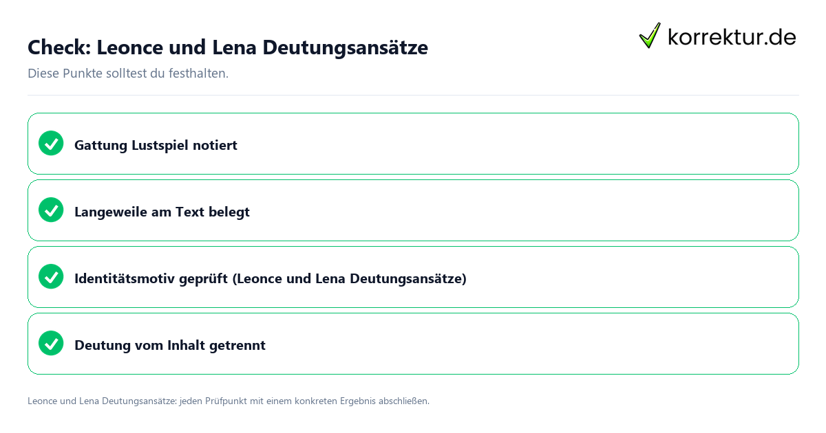 Check: Leonce und Lena Deutungsansätze Leonce und Lena Deutungsansätze mit einer themenspezifischen Checkliste