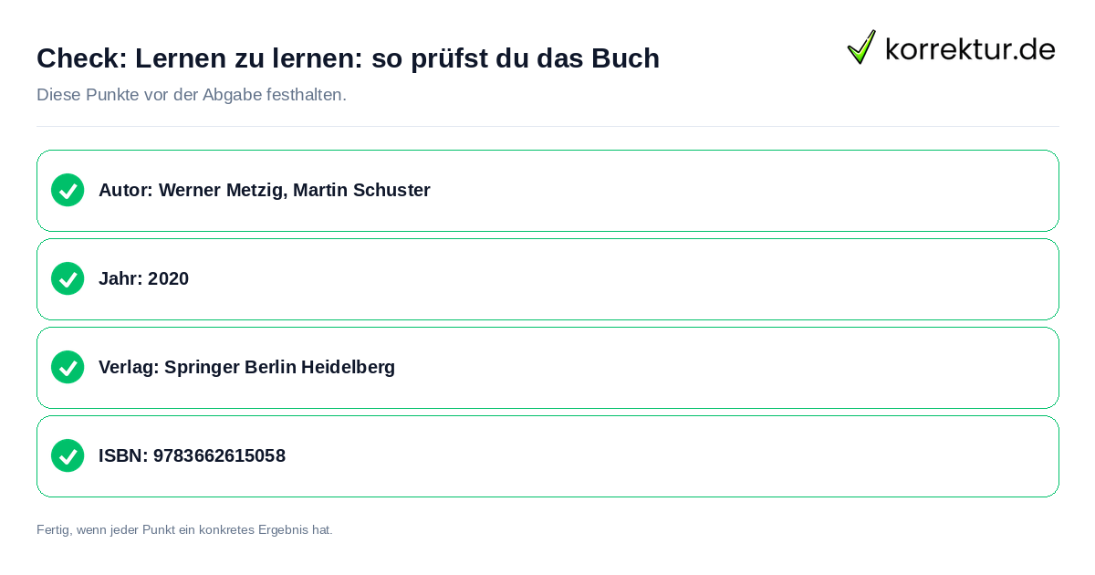 Check: Lernen zu lernen: so prüfst du das Buch Lernen zu lernen: so prüfst du das Buch: Prüfliste mit vier Punkten