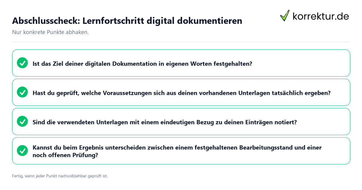 Konkreter Abschlusscheck zu Lernfortschritt digital dokumentieren