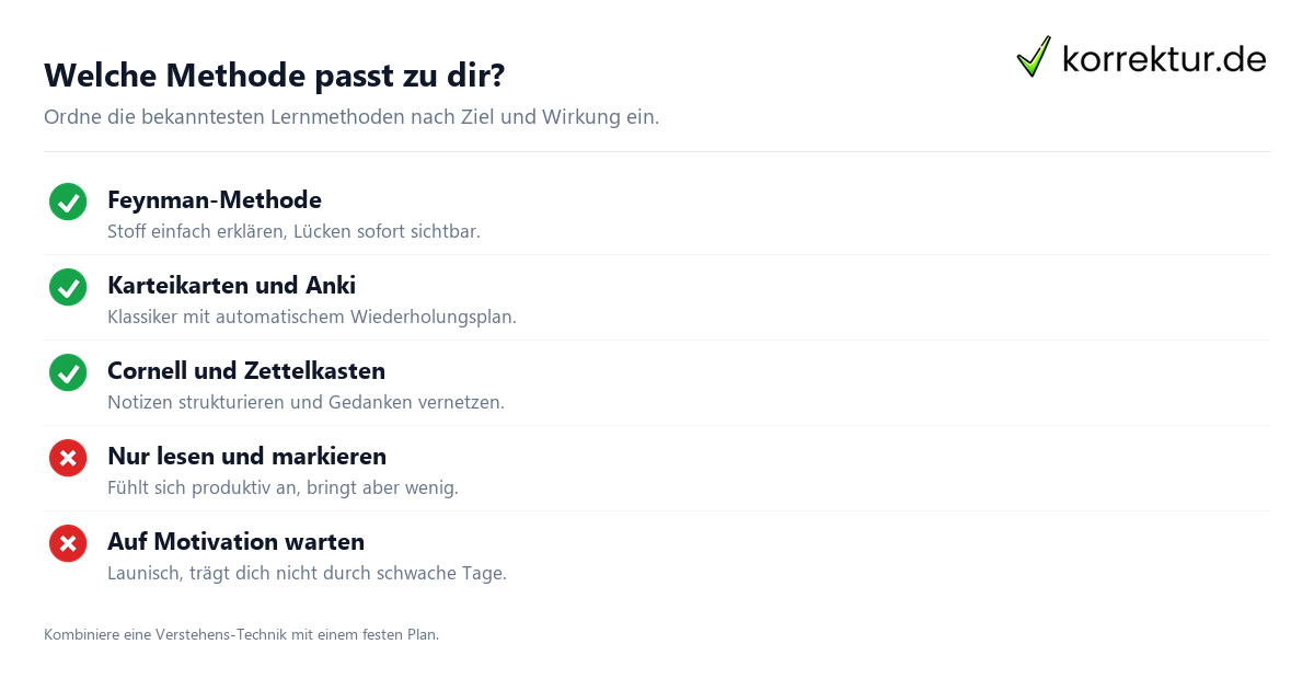 Lernmethoden Übersicht zum Verstehen Merken und Organisieren