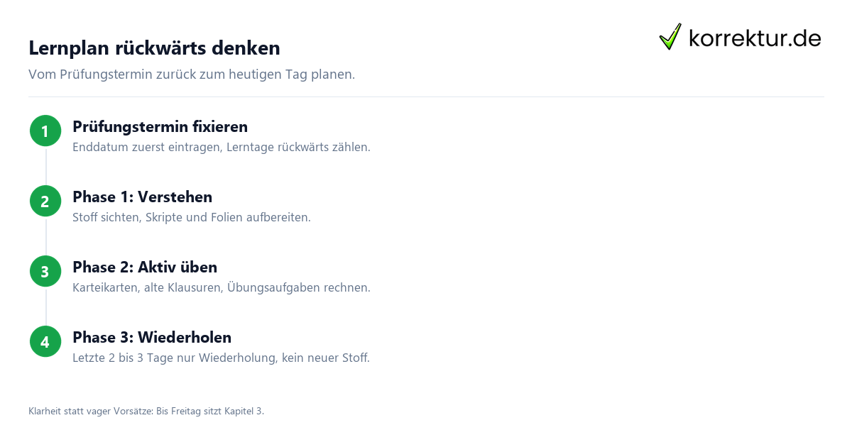Lernplan rückwärts denken Lernplan in 4 Schritten von der Prüfung rückwärts erstellen