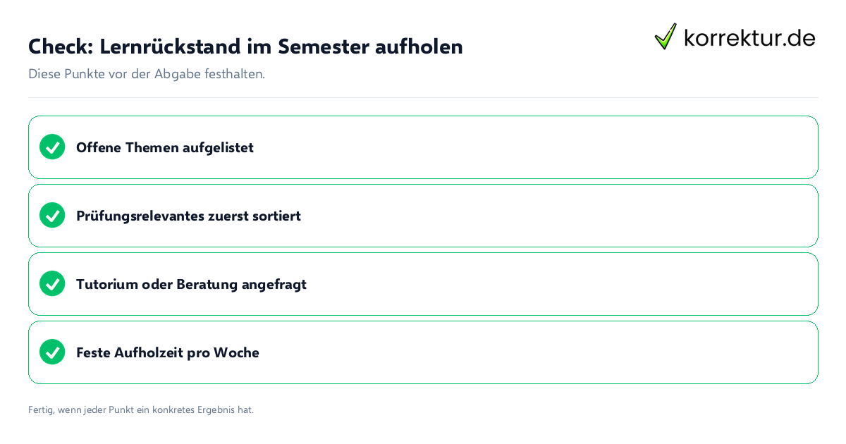 Check: Lernrückstand im Semester aufholen Lernrückstand im Semester aufholen: Prüfliste mit vier Punkten