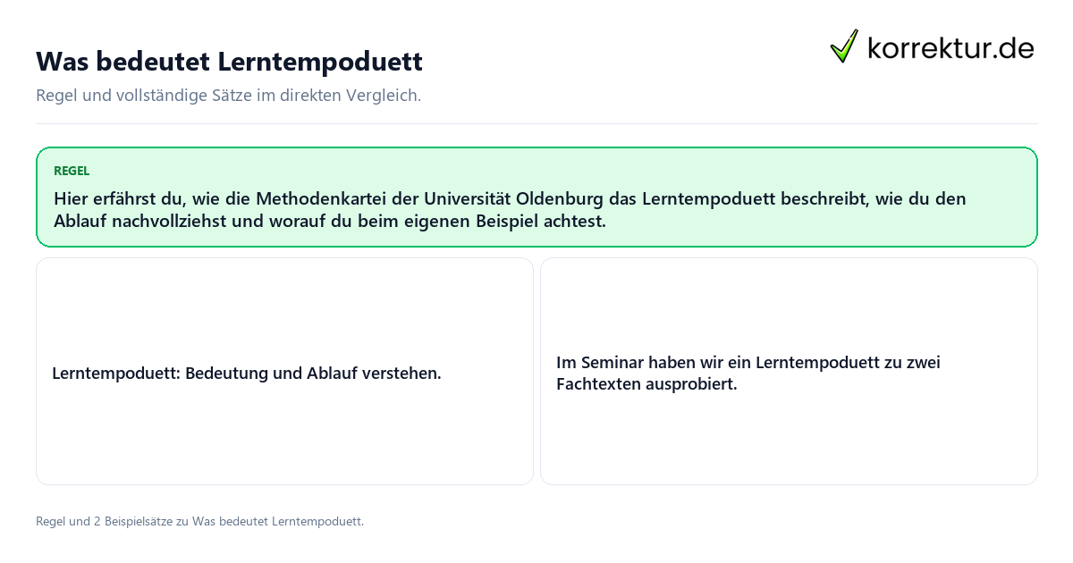 Konkrete Regel und vollständige Beispielsätze zu Was bedeutet Lerntempoduett