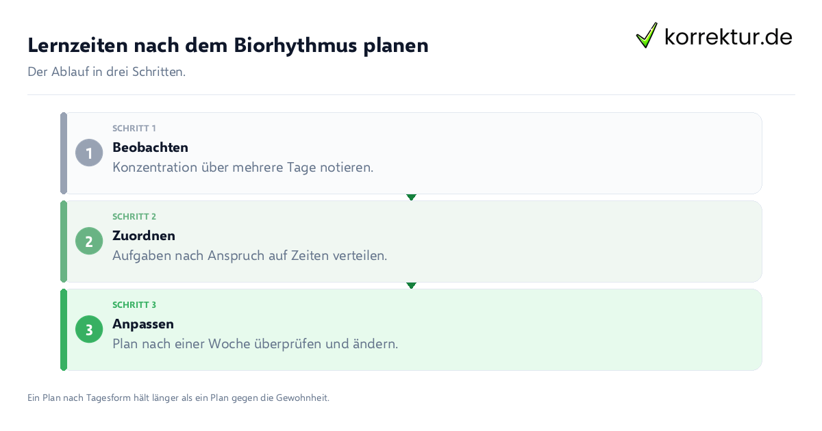 Lernzeiten nach dem Biorhythmus planen Lernzeiten nach dem Biorhythmus planen: der Ablauf in drei Schritten
