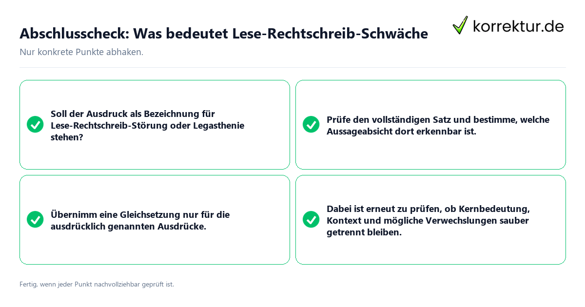 Konkreter Abschlusscheck zu Was bedeutet Lese-Rechtschreib-Schwäche