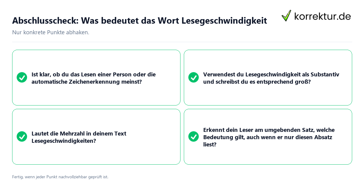Konkreter Abschlusscheck zu Was bedeutet das Wort Lesegeschwindigkeit