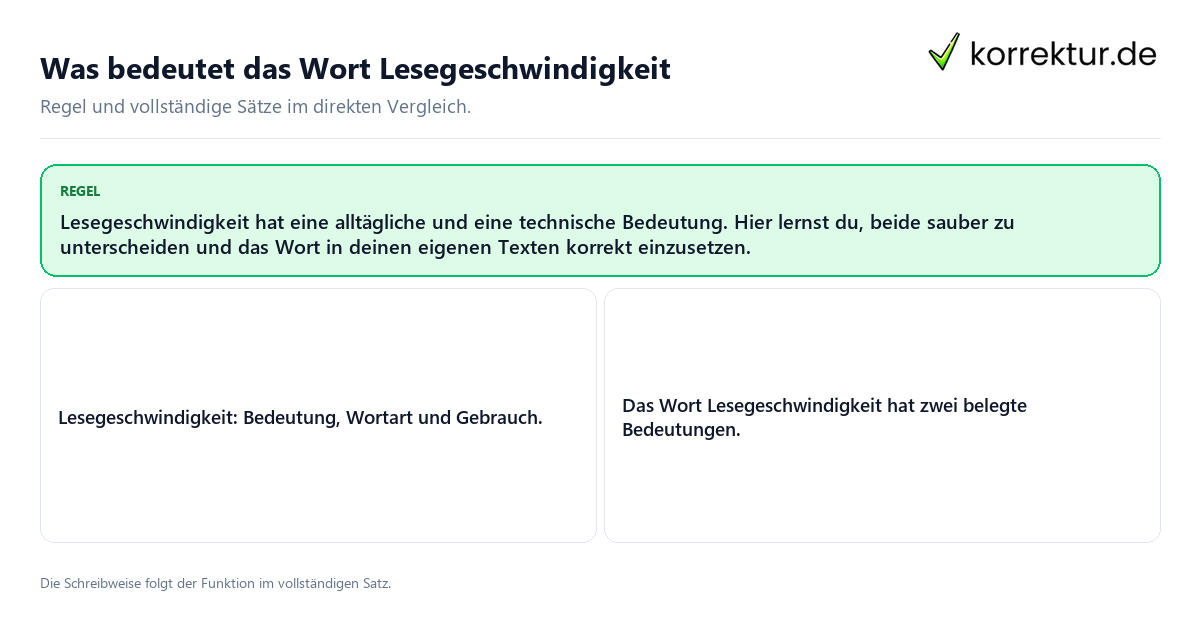 Konkrete Regel und vollständige Beispielsätze zu Was bedeutet das Wort Lesegeschwindigkeit