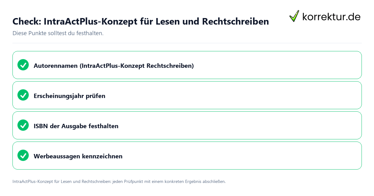 IntraActPlus-Konzept für Lesen und Rechtschreiben mit einer themenspezifischen Checkliste