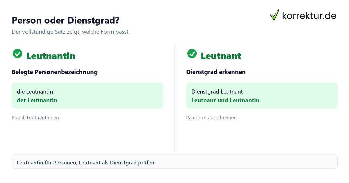 Person oder Dienstgrad? Leutnant richtig gendern: Leutnant und Leutnantin sicher einordnen