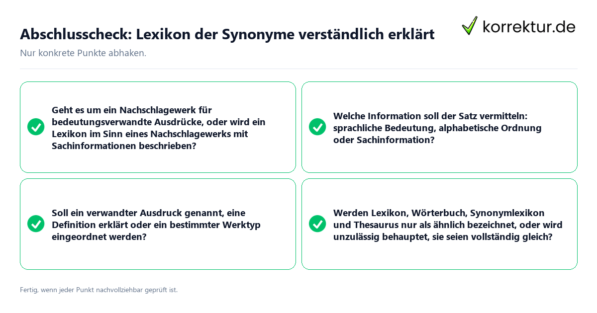 Konkreter Abschlusscheck zu Lexikon der Synonyme verständlich erklärt