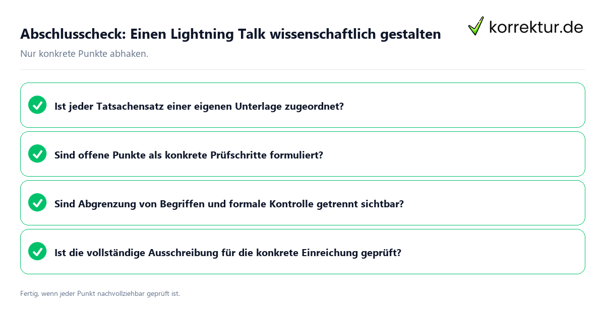 Konkreter Abschlusscheck zu Einen Lightning Talk wissenschaftlich gestalten