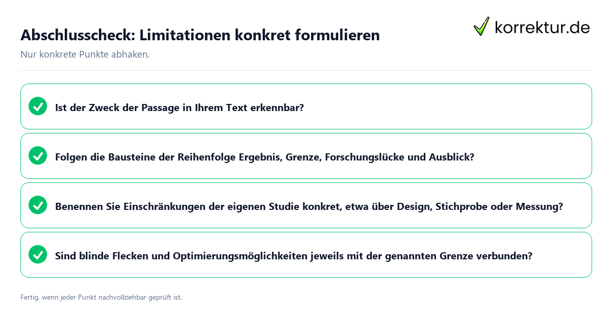 Abschlusscheck: Limitationen konkret formulieren Konkreter Abschlusscheck zu Limitationen konkret formulieren