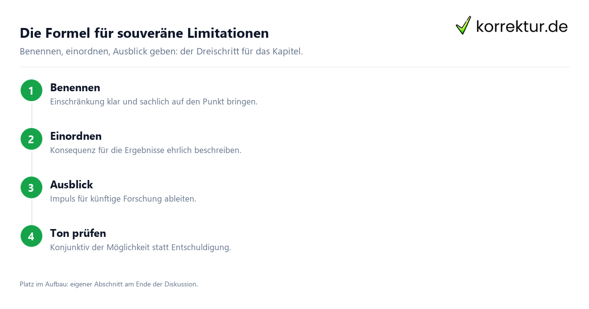 Limitationen schreiben: Kategorien Stichprobe, Methode, Zeit, Theorie, Daten