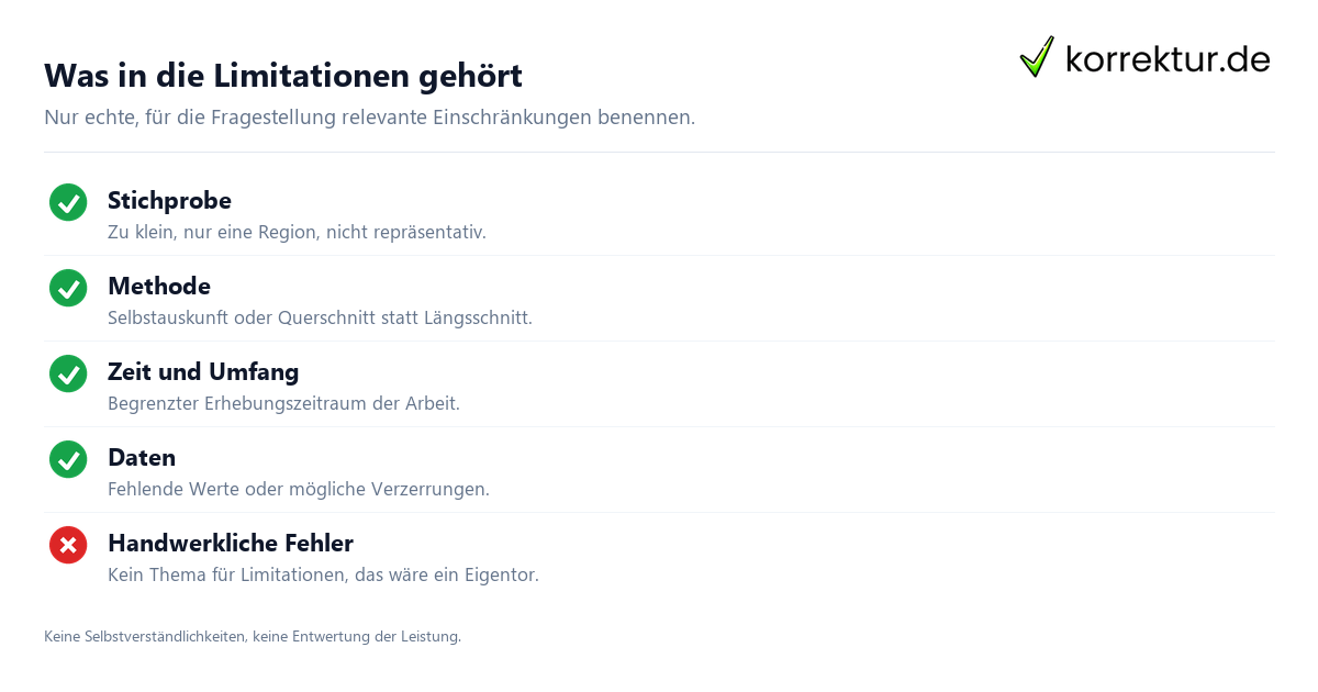 Limitationen Dreischritt: benennen, einordnen, Ausblick am Beispiel