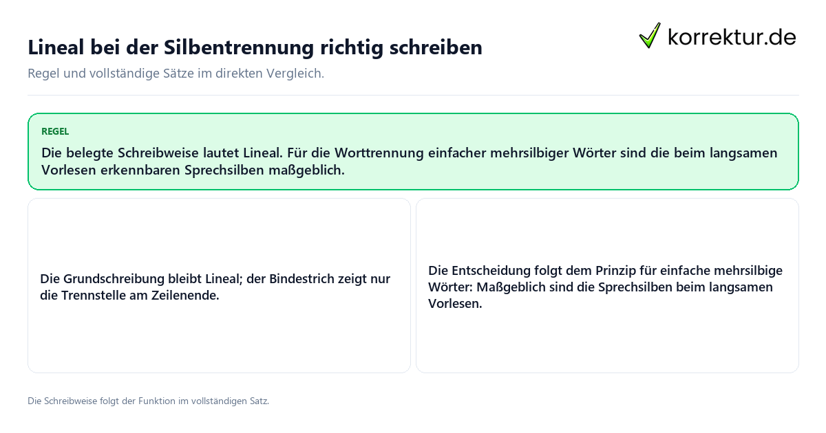 Konkrete Regel und vollständige Beispielsätze zu Lineal bei der Silbentrennung richtig schreiben