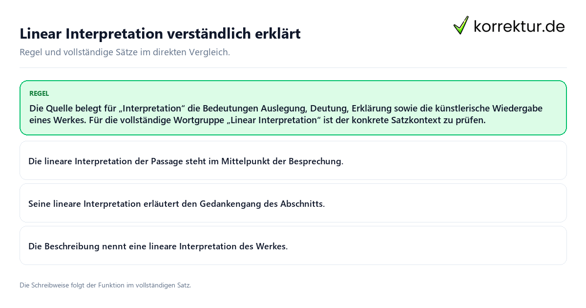 Konkrete Regel und vollständige Beispielsätze zu Linear Interpretation verständlich erklärt