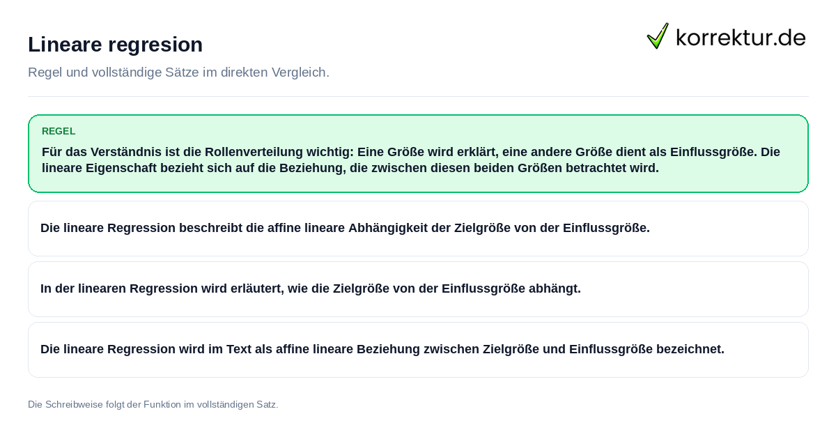 Lineare regresion Konkrete Regel und vollständige Beispielsätze zu Lineare regresion